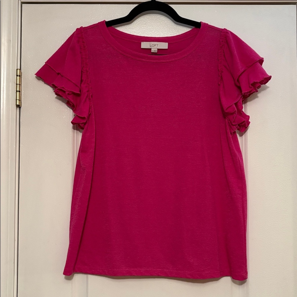 LOFT Fuchsia Ruffle Sleeve Blouse